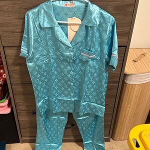 Satin Pajama Set - Light Teal Blue size M